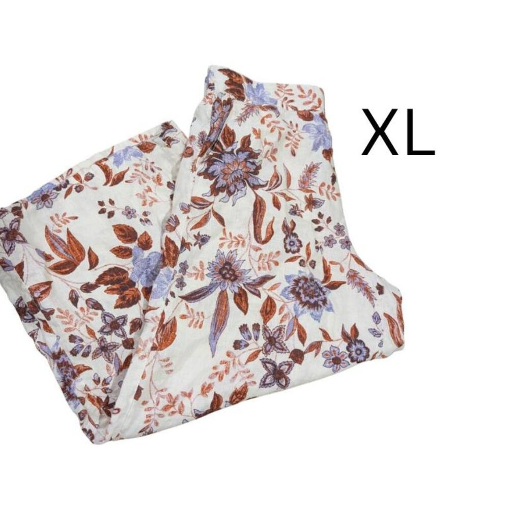 Floral Print Capris - White and Brown